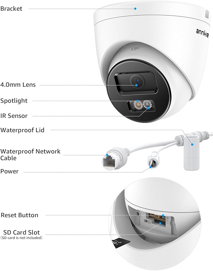 ANNKE C800 2Pack 4K Ultra HD PoE Camera AI Human Vehicle Detection, 8MP Outdoor Turret Cam with Audio, 4.0mm Lens Wide Angle, Spotlight Color Night Vision, Up to 512GB TF Card