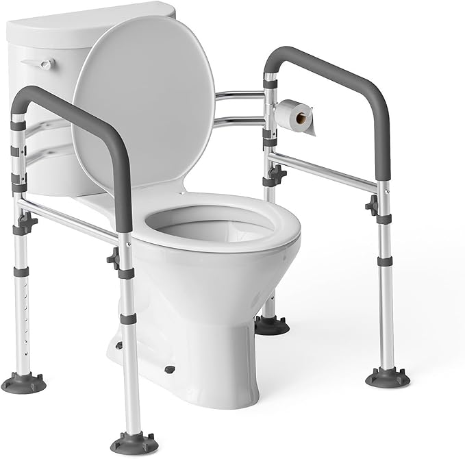 Toilet Safety Rail,Height-Adjustable Toilet Frame Width-Adjustable Toilet Handles Foldable Toilet Rail Provides Support for Seniors ， Pregnant ，Disabled