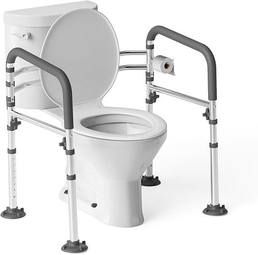 Toilet Safety Rail,Height-Adjustable Toilet Frame Width-Adjustable Toilet Handles Foldable Toilet Rail Provides Support for Seniors ， Pregnant ，Disabled