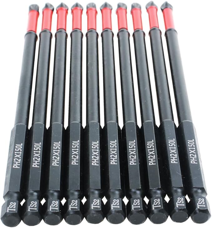 AUTOTOOLHOME 10 Pack Phillips PH2 Magnetic Anti Slip Screwdriver Bit Set 6 inch Length TS2 Anti-Slip Long Drill Bits Impact Driver Bits