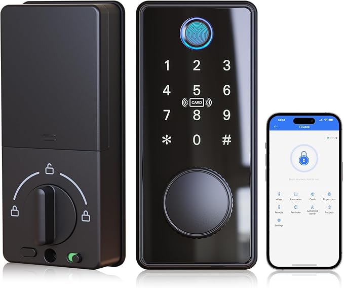Fingerprint Keyless Entry Door Lock, Electronic Door Lock with Touchscreen, Auto Locking, One-Time Code, Keypad Deadbolt, One-Touch Locking, Easy Installation, BHMA - Black