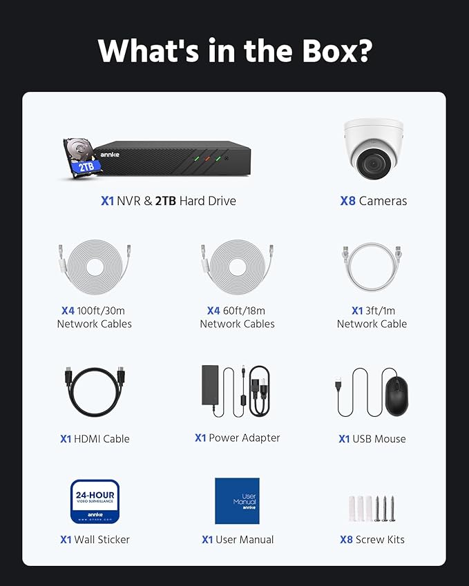 ANNKE H500 5MP PoE Security Camera System w/ 6MP 8 Channel NVR, 8 X 5MP Turret IP Cams, Support RTSP, 24-7 Hour Audio Recording, 100 FT EXIR 2.0 Night Vision, IP67 Weatherproof, Built-in 2TB HDD