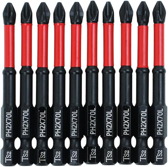 AUTOTOOLHOME 10 Pack Phillips PH2 Magnetic Anti Slip Screwdriver Bit Set 2-3/4" L TS2 Anti-Slip Long Drill Bits Impact Driver Bits