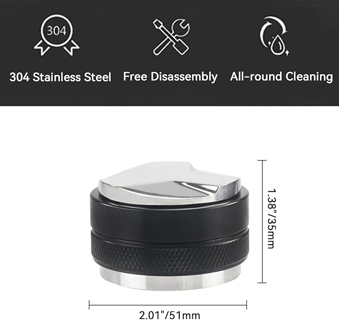 51mm Espresso Accessories Kit 2-in-1 Coffee Distributor and Tamper Leveler, WDT Tool and Magnetic Dosing Funnel for 51 mm Portafilters