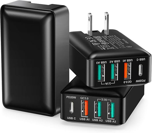 USB C Wall Charger 40W, Excgood 4Port USB Charging Block Flat Foladable Wall Plug PD+QC Power Adapter Multiports for iPhone 16 15 Pro Max 14 13 XR iPad Galaxy S24 S23 Watch Air-Pods -3Pack