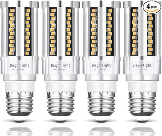 DragonLight 15W Super Bright Corn LED Light Bulbs Fanless(150 Watt Equivalent) - 3000K Warm White 1,800 Lumens E26 Base LED Lamp for Residential and Commercial Lighting, Pack of 4
