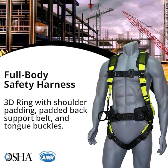 AFP Demon Fall Protection Comfortable Safety Harness (OSHA/ANSI PPE), Harness for Men Construction, Safety Harness Fall Protection Kit