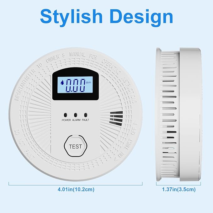 Combination Carbon Monoxide and Smoke Alarm with Digital Display, Battery Operated Smoke and Carbon Monoxide detectors 1-Pack