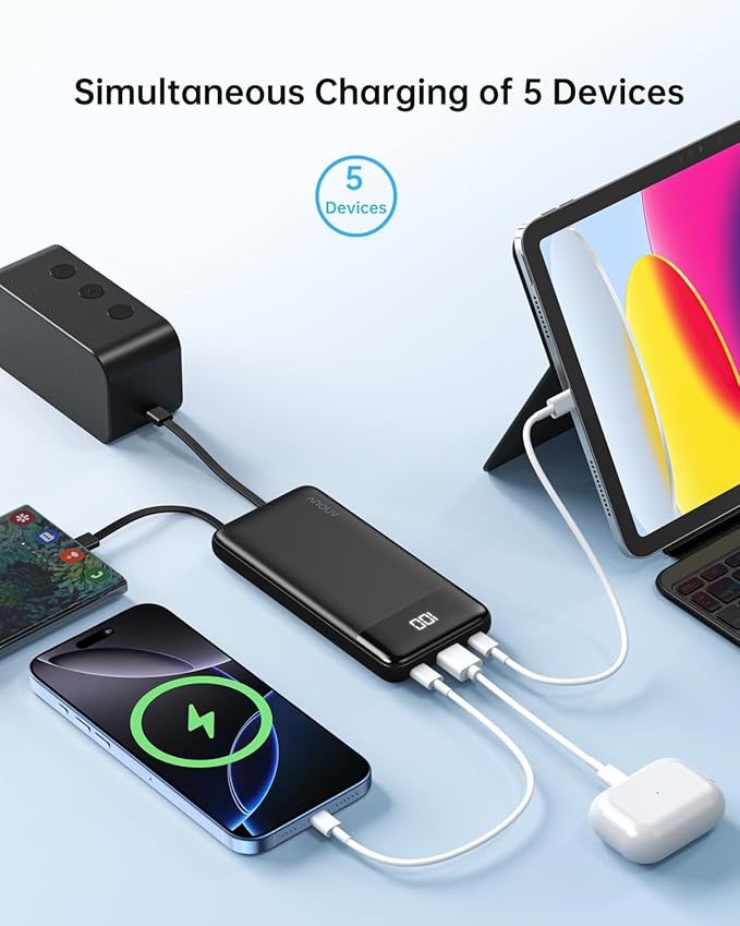 Portable Charger with Built-in Cables 10000mAh Power Bank with Cords, Slim Fast Charging Battery Pack, Travel Essential Portable Charger for iPhone 17/16/15/14/13 Series, Samsung Google Pixel iPad