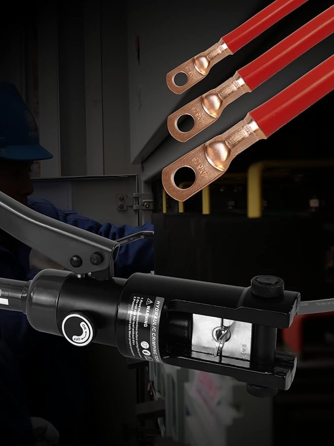 AMZCNC Hydraulic Wire Crimper Battery Lug Terminal Cable Crimping Tool, Crimps 10 AWG to 4/0 AWG, Cable Crimping Tool with 10 Pairs of Dies 12 Ton