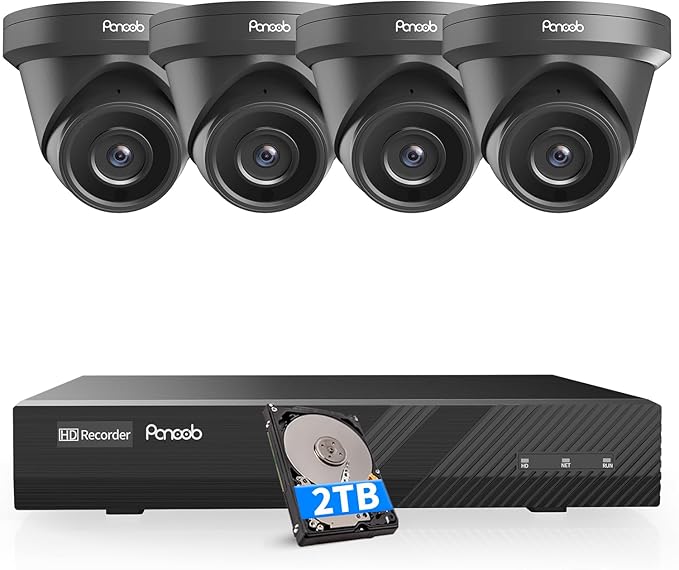 4K Security Camera Systems, 4X 8-Megapixel Wired IP Dome PoE Cameras Outdoor with Person Vehicle Detection, Built-in Mic, Remote Access, 4K 8CH NVR 2TB HDD for 24-7 Recording, PD93A30408-8M