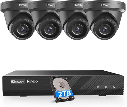 4K Security Camera Systems, 4X 8-Megapixel Wired IP Dome PoE Cameras Outdoor with Person Vehicle Detection, Built-in Mic, Remote Access, 4K 8CH NVR 2TB HDD for 24-7 Recording, PD93A30408-8M