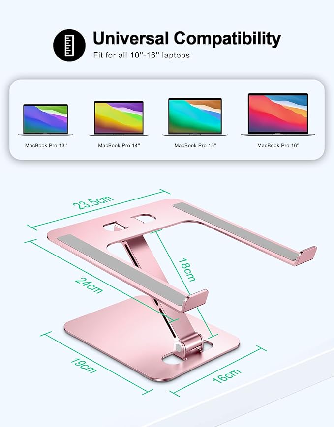 Foldable Laptop Stand, Height Adjustable Ergonomic Computer Stand for Desk, Aluminum Portable Laptop Riser Holder Mount Compatible with MacBook Pro Air, HP, Dell 10-16" (Pink)