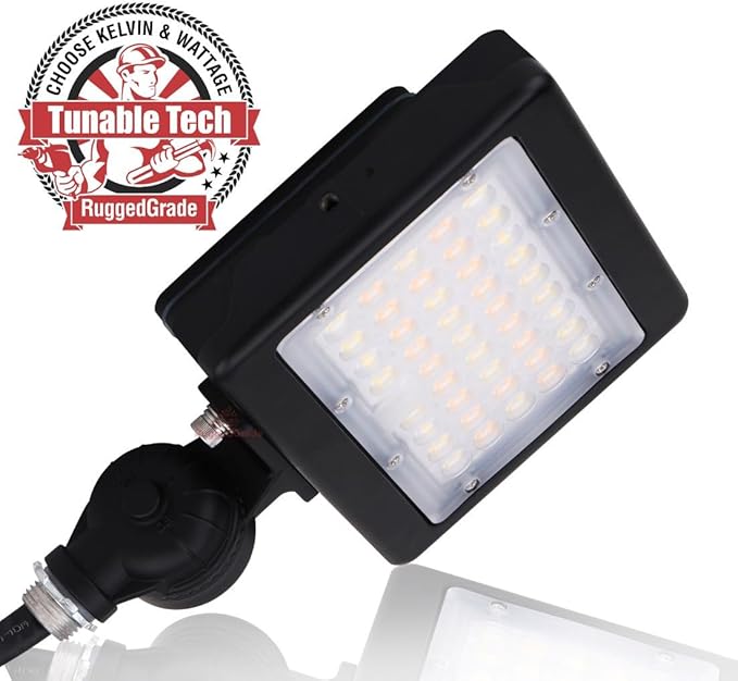 RuggedGrade 50W LED Flood Light | Kivo II Series | 7,150 Lumens | Color Selectable 3000K/4000K/5000K | Outdoor Waterproof Security Light | Knuckle Conduit Mount with Photocell | DLC 5.1 Premium