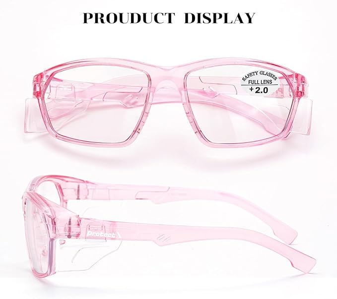 ProtectX Stylish Anti-Fog & Scratch-Resistant Safety Glasses With Readers, UV Protection Goggles, Anti-Impact Lightweight Glasses for Men＆Women Pink Reading 2.0-6 Pack