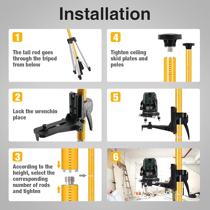 Laser Level Pole with Tripod, Telescoping Laser Level Tripod, 13.8 Ft./4.2M with 1/4-Inch by 20-Inch Laser Mount for Rotary and Line Laser Level, 5/8"-11 Adapter Nut Included