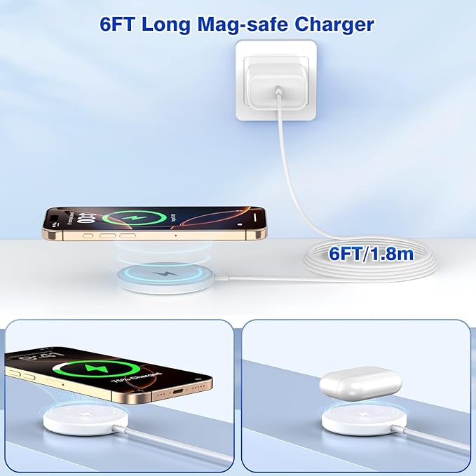 [Apple MFi Certified]Magnetic Wireless iPhone Charger Magsafe Charger,6FT 15W Fast Phone Charging Pad Wireless Magnetic Charge for iPhone 16 Pro Max/16 Pro/16 Plus/15 Pro Max/14/13/AirPods3/2/Pro/Pro2