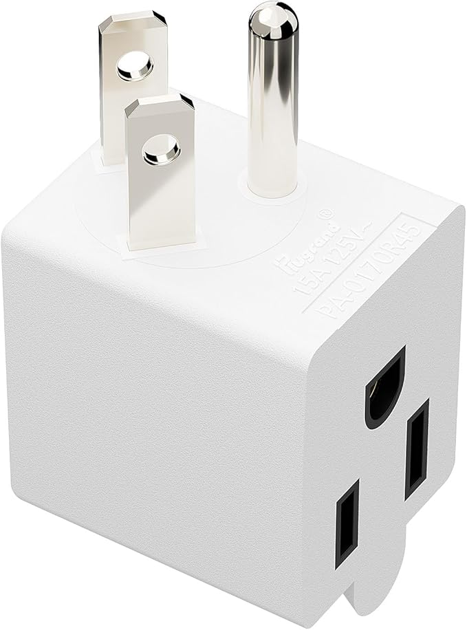 90 Degree Adapter Right Angle USA 3-Prong Male-Female Adapter,90 Degree Angled USA Male Female Power adapter, 5-15P to 5-15R Direction Changer Space Save Adapter White PA-0170R45W