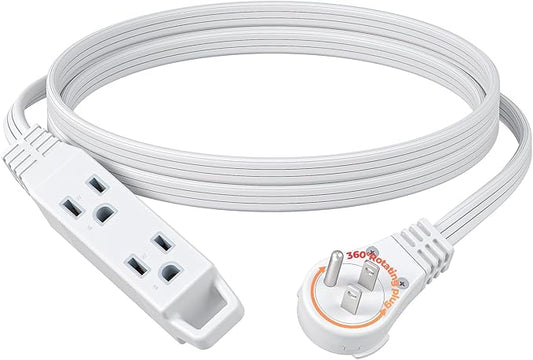 DEWENWILS 6FT Flat Plug Extension Cord, 3 Prong Ultra Thin Power Strip, 360° Rotating Plug, 13A/125V/1625W, 16 Awg Grounded Flat Power Cable for Indoor Narrow Space, SPT-3, ETL Listed, White