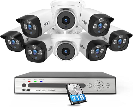 8CH 1080P Wired Security Camera System with 2TB Hard Drive, 5MP Lite CCTV DVR 8 Channel and 8 x 1080P Surveillance Cameras Outdoor Indoor with Night Vision, Weatherproof, Easy Remote Access