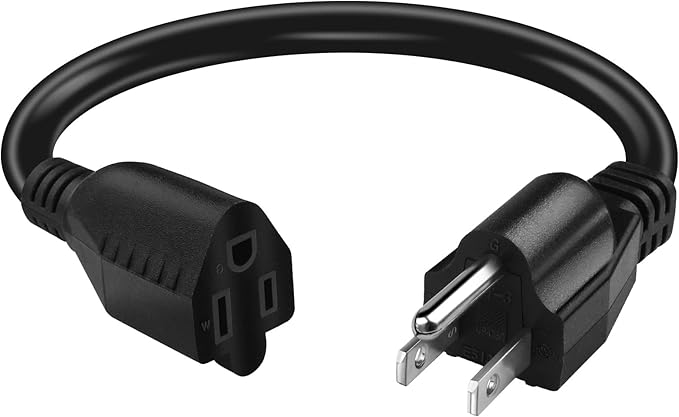 Short Power Extension Cord,16AWG/13A,Outlet Saver, 3 Prong Male Plug to Female Socket Heavy Duty Power Extension Cable(1FT/0.3M)