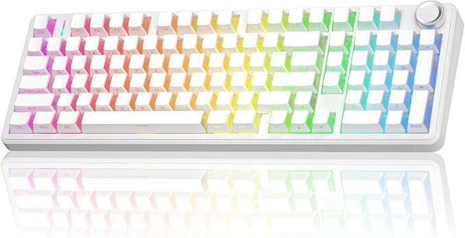 AULA F99 Pro Wireless Mechanical Keyboard-Silent Version,BT5.0/2.4GHz/USB-C Hot Swappable Custom Keyboard,Gasket Structure,Pre-lubed Linear Switches RGB Backlit Computer Gaming Keyboards,White