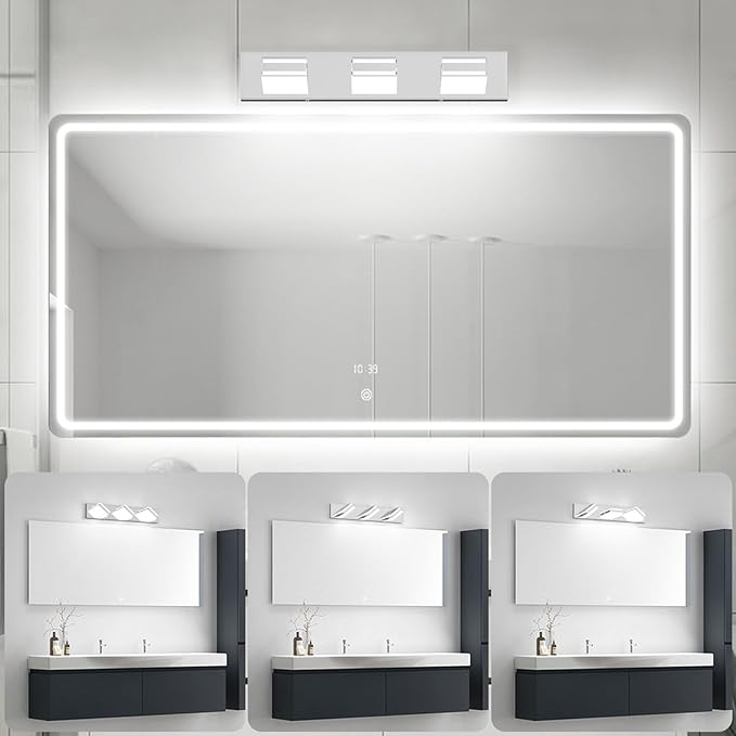 Ralbay LED Modern Bathroom Vanity Lights Chrome 3-Light 24inch Acrylic Modern Bathroom Wall Lighting Fixtures Over Mirror