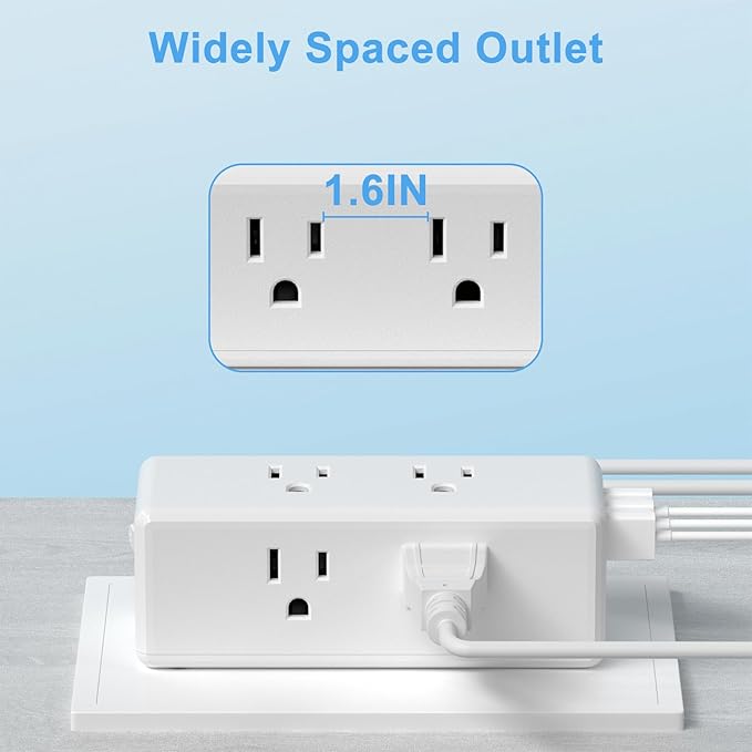 Surge Protector Outlet Extender with 6 AC Outlets & 3 USB Ports - HICITY 2700J, Triple-Sided Wide-Spaced Power Expander for Home Office (White)