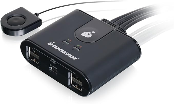 IOGEAR USB 2.0 4x4 Peripheral Switching Hub - 4 PC Share To 4 USB Devices - Up To 480Mbps - Mobile Devices Charging - Mouse/Keyboard - Printer - Scanner - EX HD & More-LED Indicators w/Remote - GUS404