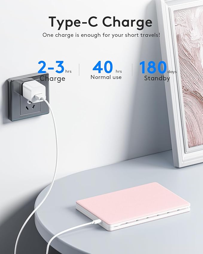 Samsers Bluetooth Foldable Keyboard - Wireless Portable Folding Keyboard, Full-Size Ultra-Slim Rechargeable Connect Up to 3 Devices for iOS, Android, Windows Phone, Tablet, Laptop - Pink