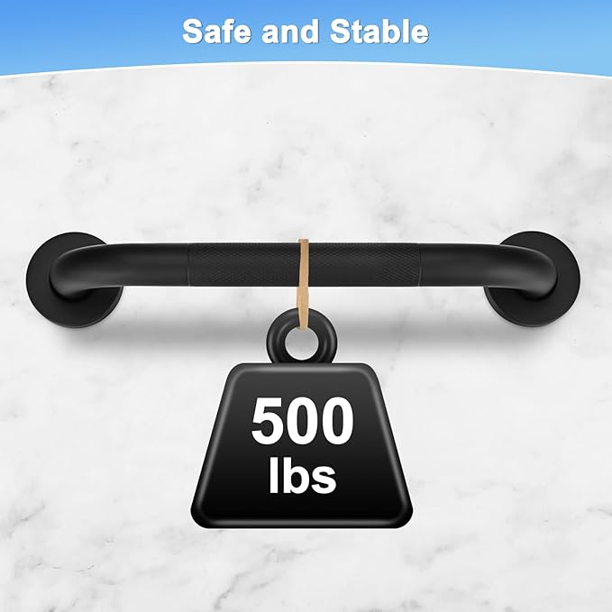 2-Pack 12 Inch Anti Slip Grab Bars for Bathtubs and Showers, Stainless Steel Safety Shower Handle for Bathroom/Toilet/Seniors/Elderly Assist Bath Handle [Black]