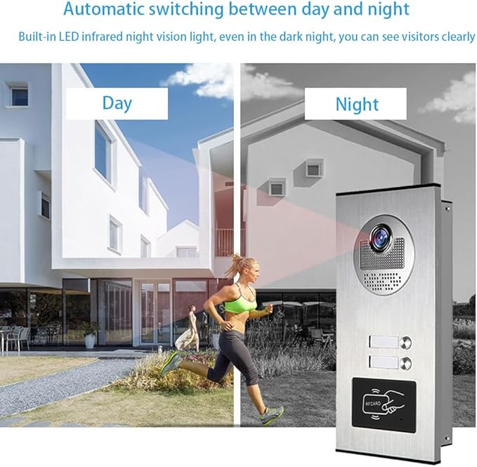 Wired Video Apartment Intercom System,6 Units 7 inch Monitor Video Door Phone Kit,Indoor Outdoor Video Doorbell, ID Card Unlock, 2 Way Audio, 6-Screen for Home Apartment (1 Doorbell+2 Monitor)