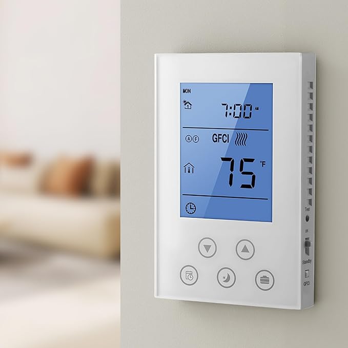 VEVOR 7-Day Programmable Thermostat, Home Thermostats for Radiant Underfloor Heating Cable,Heat Pump, Built-in GFCI & Sensitive Sensor, LED Screen with Backlight,Energy-Efficient,White