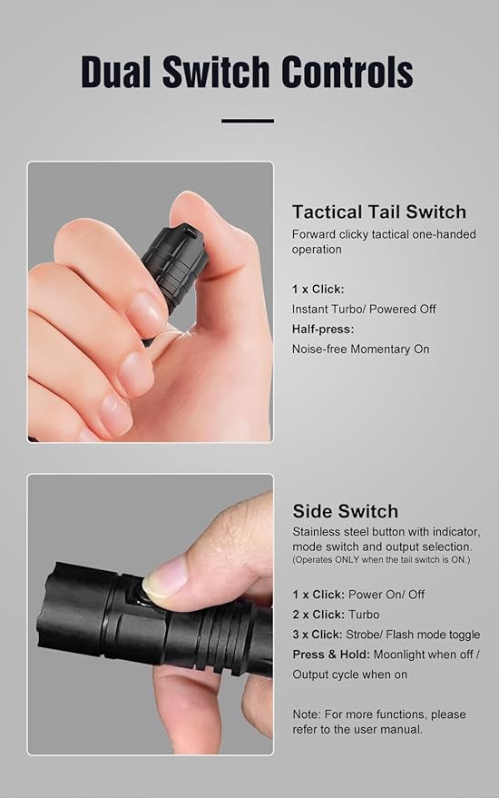 P2A Compact Dual-Mode Tactical Flashlight, 1200 Lumens Turbo Mode with 330m Beam Distance, USB-C Rechargeable 2xBattery, IP68 Waterproof, Pen-Shaped Design with Pocket Clip