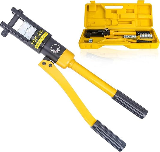 Cable Lug Crimping Tool, 6 AWG to 500 MCM Hydraulic Plier, 12 Ton Hand Crimping Tool for Wires, Terminal, Lug, Crimping Tool Kit with 10 Dies