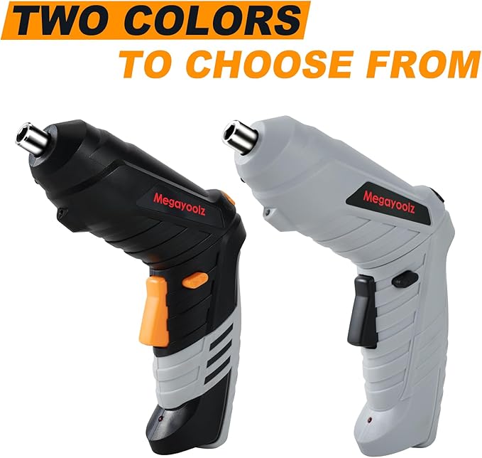 Megarooz Electric Cordless Screwdriver with Rechargeable Battery and Charger, Rotating Handle, LED Light, 47PCS Drill/Driver Accessories,Comes with packaging box for convenient storage (white)