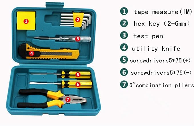 Shiratori 12-Piece Tool Set - General Household Hand Tool Kit with Plastic Toolbox Storage Case (Small)