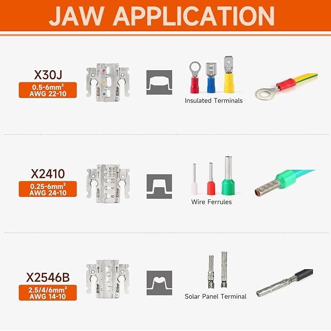 iCrimp Rachet Crimping Tool Set, Quick Change Jaws for Insulated Terminals, Solar Terminals and End Sleeves Ferrules- 4PCS included