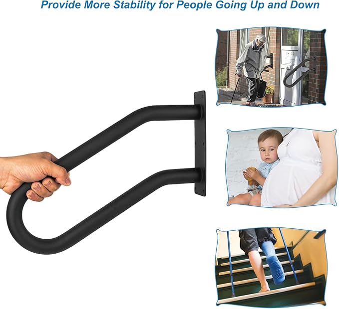 2 Pack Handrail for Outdoor Steps for 1-2 Step Stairs Wall Mount handrails U Shaped Handrail, Stair Rail with Black Powder Coat Finished, Suitable for Garden，Yard and Garage