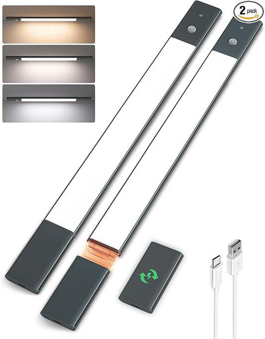 EZVALO Under Cabinet Lighting, 2-Pack Motion Sensor Lights with 3 Detachable Batteries, 76 LED Dimmable Closet Lights, 3 Color Temps, Under Counter Lights for Kitchen, Pantry, Wardrobe