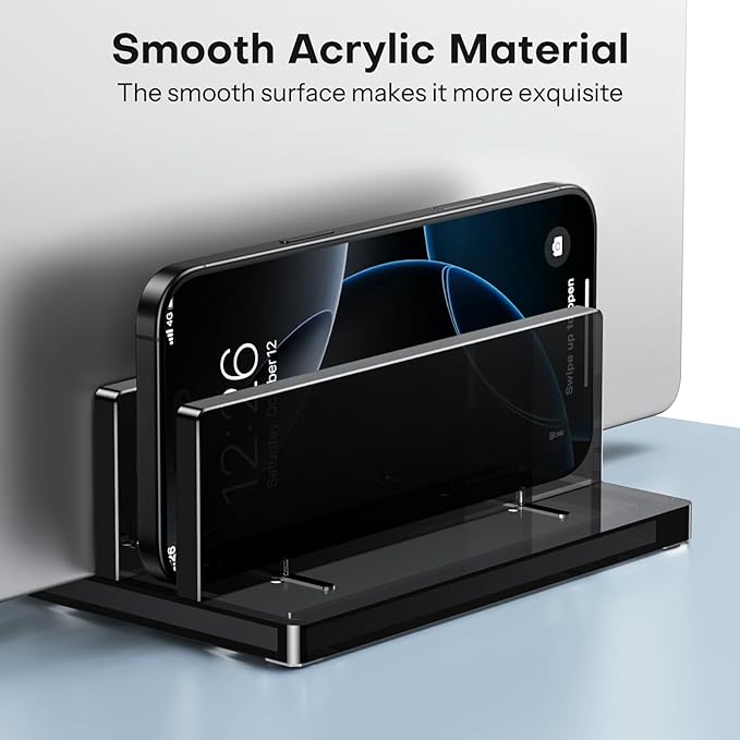 OMOTON Vertical Laptop Stand for Desk, Acrylic Laptop Holder Desktop Clear Adjustable Dock for MacBook Pro Air, HP, All Gaming Laptops up to 17” (Black, Dual Slot)