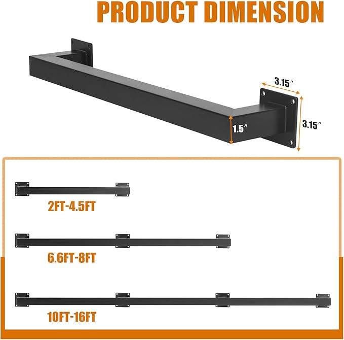 2FT Stair Handrail, Wall-Mounted Square Staircase Handrail, Stair Railing for Indoor & Outdoor Steps, Non-Slip Metal Steel Grab Bar for Stairs, Loft, Porch