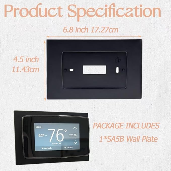 SA5B Wall Plate for Sen si Touch Wi-Fi Thermostat ST75,Black (5 Pack)