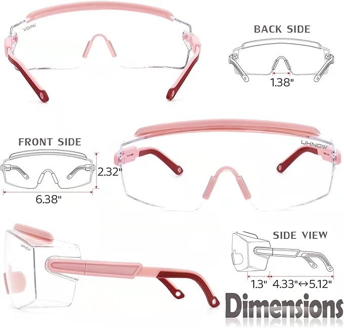 UKNOW Safety Goggles Over Glasses, Anti Fog Safety Glasses with Clear Wraparound Lens, ANSI Z87.1 Protective Eyewear