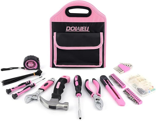 DOWELL 167PCS Kid Pink Tool Kit Perfect for DIY, Home Maintenance, Womens Tool Kit for House, Home Tool Set for Women, Girls, Ladies with Storage Bag, Christmas Gift