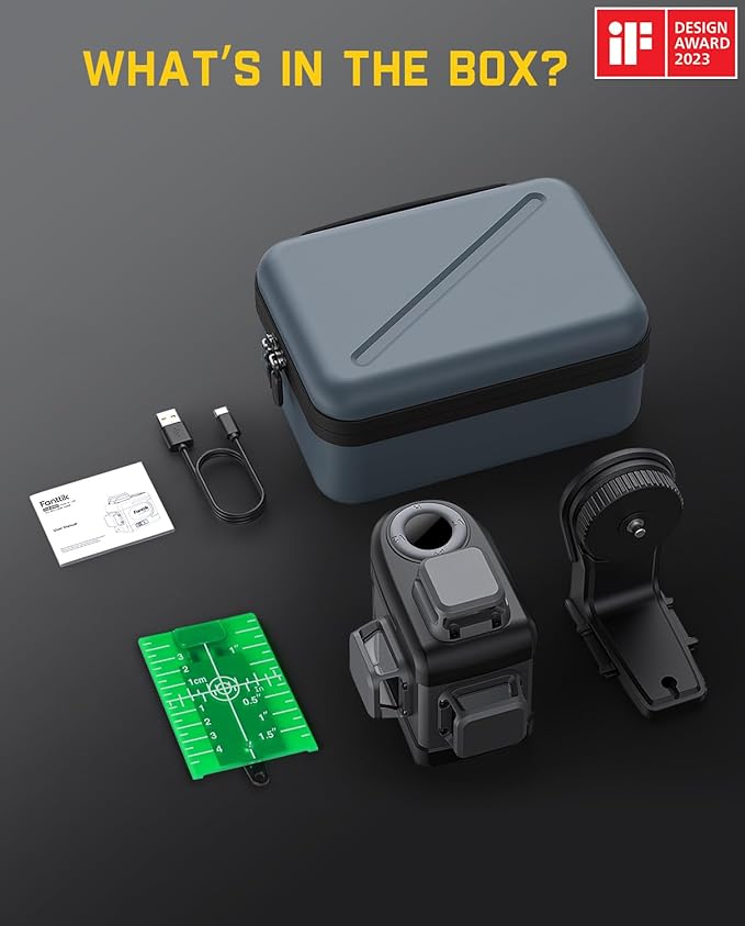 Fanttik D12 PRO Laser Level 3 x 360°, Self-Leveling Cross Line Laser with LED Screen, 3D Green Cross Line, 5200 mAh Battery Rechargeable, Pulse Mode, Magnetic Support