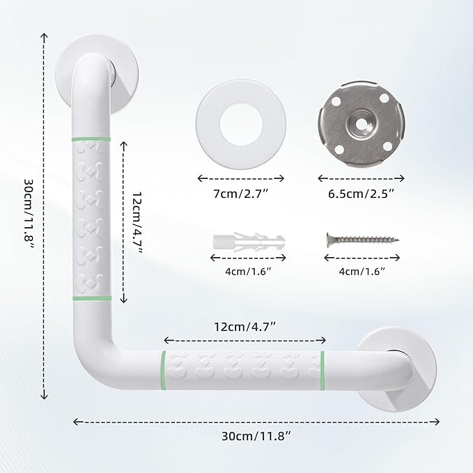Anti Bathroom Grab Rail,90° Detachable Right Angle White Stainless Steel Shower Hand Rail,Safety Hand Rail Support for Elderly, Children and Disability