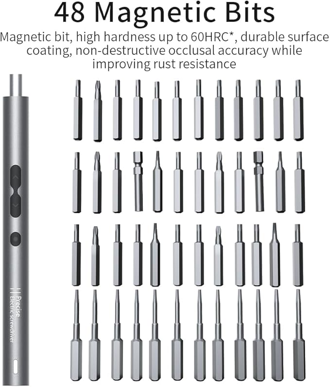 62 In 1 Mini Electric Precision Screwdriver Set, Automatic Screwdriver, Torque Of 0.35N Repair Tools,With 48 Magnetic Bits,Shadowless Lamp For Repair Phone,Laptop,Watch,Camera (62IN1)
