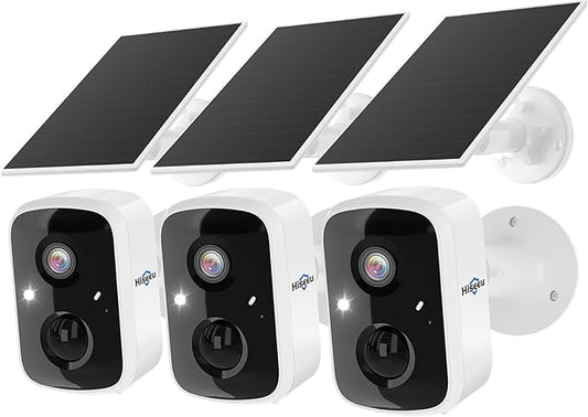 Hiseeu Solar Camera Security Outdoor, 3 Pack 100% Wireless 3K 4MP Surveillance Indoor WiFi Smart Cameras for Home Security Outside, PIR/AI Motion Detection, Waterproof, Color Night Vision, 2-Way Audio