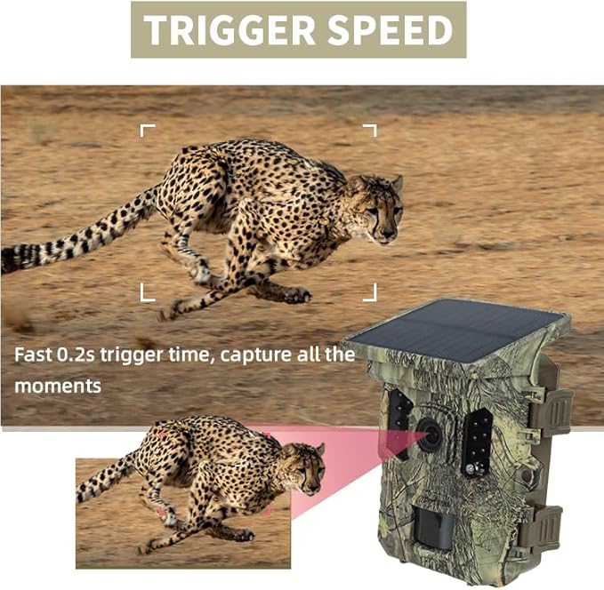 Solar Trail Camera with 24/7 HD Recording Night Vision Motion Activated, Weatherproof, Easy Install & Phone Connectivity, 64GB Card, PIR, 940nm IR